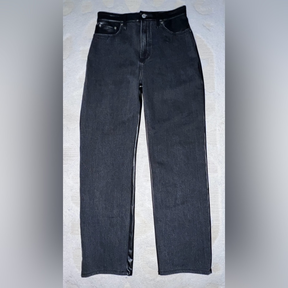 Abercrombie Ankle Straight Ultra High Rise Black Denim/Faux Leather 29/8 - Picture 11 of 12
